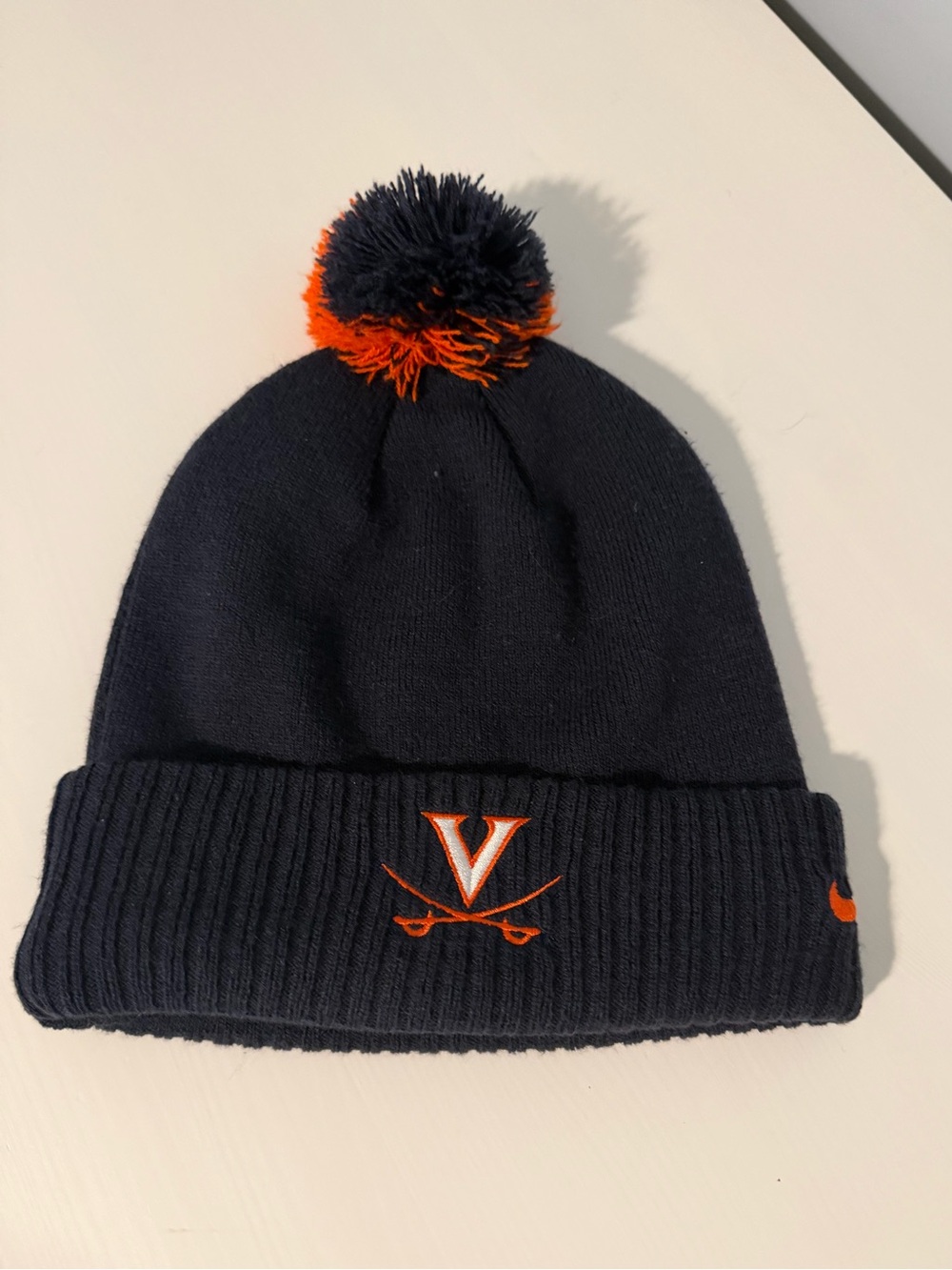 Nike Navy & Orange UVa Kids Pom Beanie - University V Virginia saber logo